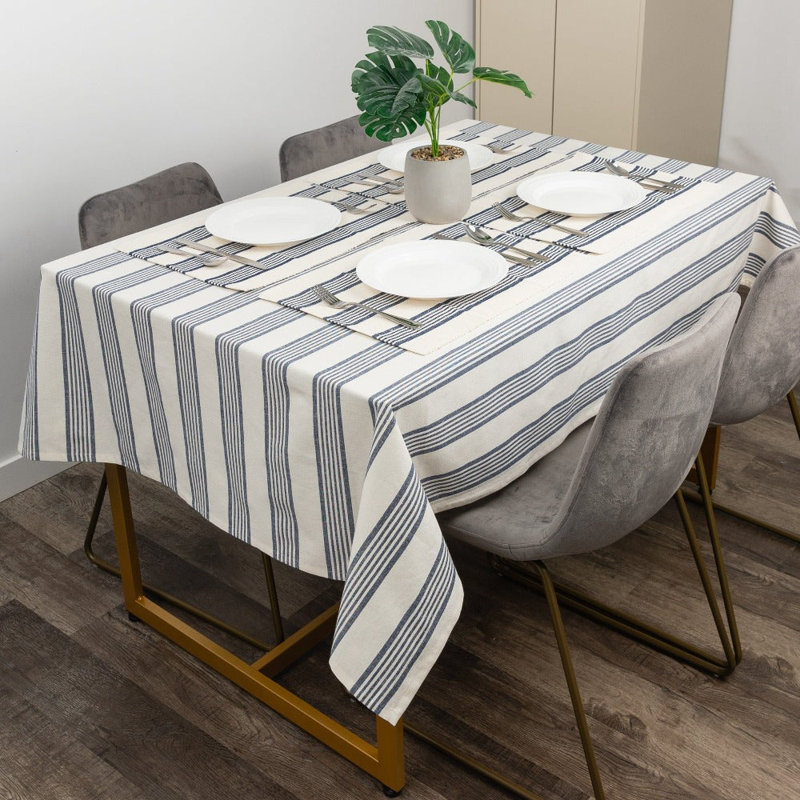 Gracie Oaks Vaseur Rectangle Striped Cotton Tablecloth Wayfair